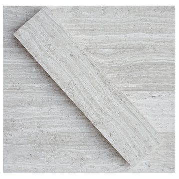 Wooden White Polished Marble 2x8 Subway Tile Backsplash, 1 Box