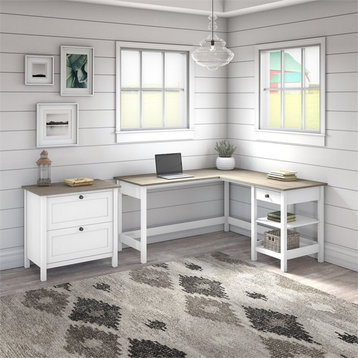 Pemberly Row 60W L Shaped Computer Desk with Lateral File Cabinet