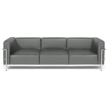 Le Corbusier Extra Grande Sofa in Italian Leather, Gray Top Grain Italian Leathe