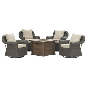 Gdf Studio 5 Piece Patagonia Outdoor Wicker Club Chair Set With