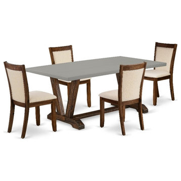 V797MZN32-5 Dining Table and 4 Light Beige Chairs - Distressed Jacobean Finish