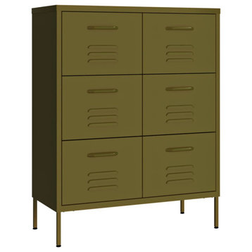 vidaXL Drawer Cabinet Olive Green Steel Sideboard Cupboard Display Cabinet