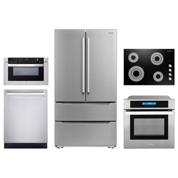 5PC, 30" Cooktop 24" Dishwasher 24" Wall Oven 30" Microwave & Refrigerator