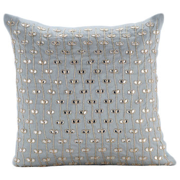 Light Blue Sofa Pillow Covers Art Silk 20"x20", Crystal Buttercups