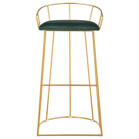 Jillian Gold Bar Stool Green Velvet