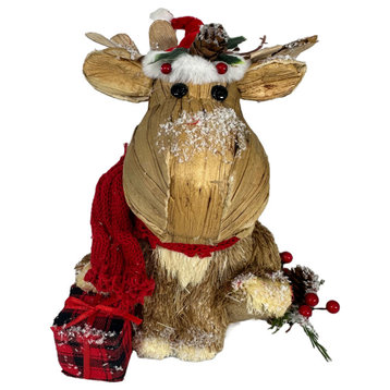 Christmas Straw Reindeer Moose Figurine Statue Decor