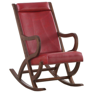 Burgundy PU Upholstered Rocking Chair, Walnut Finish