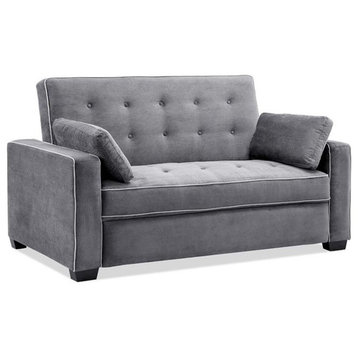 LifeStyle Solutions Monroe Convertible Queen Sofa in Gray Microfiber