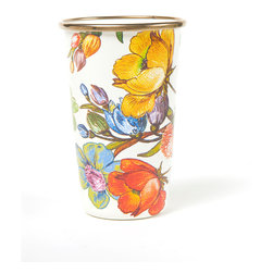 Flower Market 10 oz. Enamel Tumbler - White | MacKenzie-Childs - Everyday Glasses