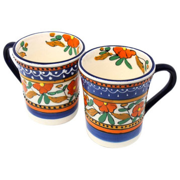 Flared Coffee Cups, Orange and Blue, Set of 2