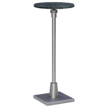 Linon Gavin Adjustable Metal and Green Marble Drink Accent Table in Silver