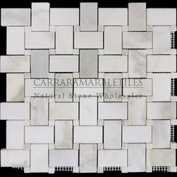 Calacatta Gold Italian Marble Basketweave Mosaic Tile with Calacatta Oro Dots Ho - Products