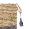 Two-Tone Natural Jute Woven Decorative Basket with Handles, Frost Gray, 17"