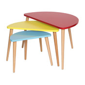 Midcentury Modern Tri-Color Nesting Tables, 3-Piece Set, Red/Yellow/Blue