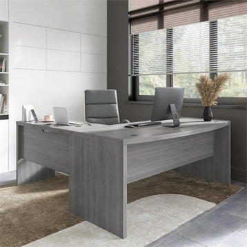 Echo 72W Bow Front L Shaped Desk and Chair Set in Modern Gray - Engineered Wood