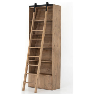 Bane Solid Wood Library Bookshelf With Ladder