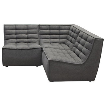 Marshall 3-Piece Corner Modular Sectional With Scooped Seat, Gray Fabric