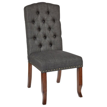 Jessica Tufted Dining Chair in Charcoal Gray with Bronze Nailheads