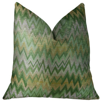 Green Fair Green Citrine and Taupe Handmade Luxury Pillow, 12"x20"