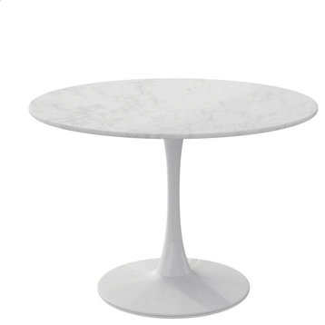 Black/White Modern Round Dining Table With Round MDF Table Top, White