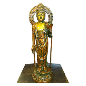 Mogul Interior - Standing Buddha Brass Statue Idol Meditation Yoga Decor Peace Harmony Sculpture - Decorative Objects And Figurines