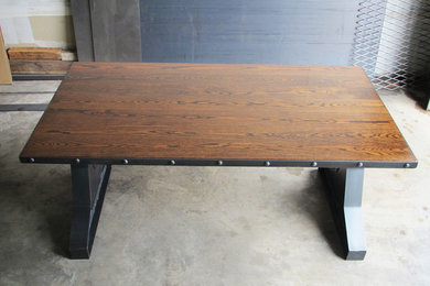 Oak Top Vintage Industrial Steel & Rivets Design Custom Built Desk / Table