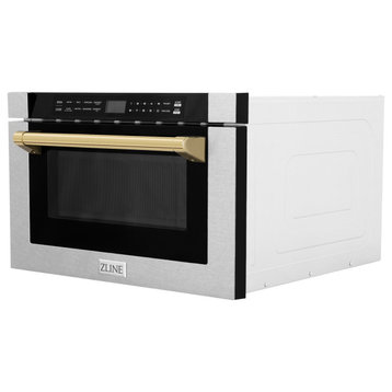 Microwave Drawer With Traditional Handles, DuraSnow and Gold, MWDZ-1-SS-H-G
