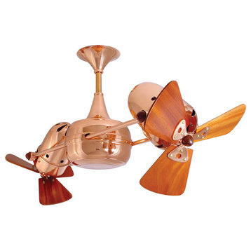 Duplo Dinamico Rotational Ceiling Fan With Mahogany Blades, Polished Copper