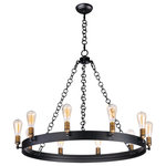 Maxim Lighting International - Noble 10-Light Chandelier, Black/Natural Aged Brass - As stately as its name these heavy weight rings finished in Black support cast Natural Aged Brass sockets. Handmade round ring chain is used that adds to the authenticity of this antique reproduction.