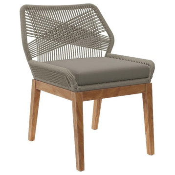 Modway Wellspring Outdoor Patio Teak Wood Dining Chair in Light Gray/Greige