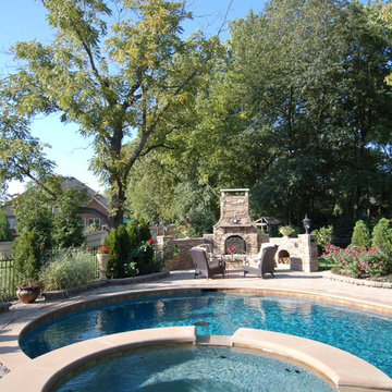 organic shaped pool - with fireplace