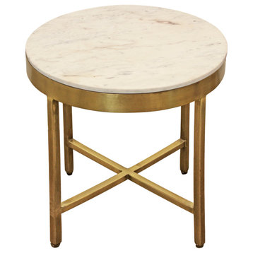 Orlando Carlton Ivory Marble Top Round Side Table on Brass Color Iron Base