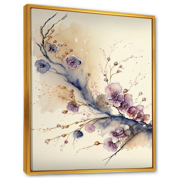 Pink And Plum Cherry Blossom Branch IV Framed Canvas, 34x44, Gold
