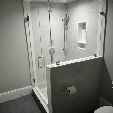 Frameless Shower Door with Half-Wall Glass Panel