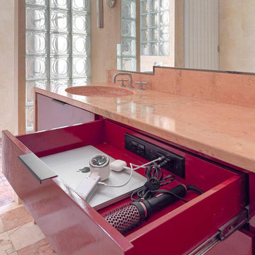 Eclectic Historic Bathroom Vanity with In-Drawer Power