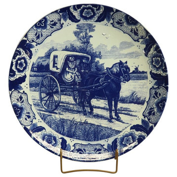 Consigned Vintage Plate Blue Delft Carriage White Ceramic
