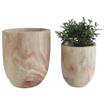 Rounded Paulownia Wood Pots (Set of 2 Sizes)