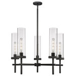 Innovations Lighting - Lincoln, 5 Light 12" Stem Chandelier, Matte Black, Clear Glass - The Lincoln collection makes a statement with bold and striking details. The impressive glass cylinder shade sits atop a refined metal frame that features perfectly placed knurling details. Lincoln is a gorgeous addition to traditional or restoration decor.