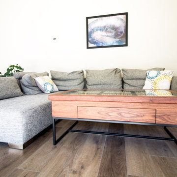 REAS WALNUT, CORK AND STEEL COFFEE TABLE
