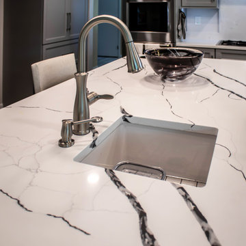 Custom Two Tone Gray Kosher Kitchen with Quartz Countertops