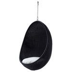 Sika Design - Nanna Ditzel Exterior Hanging Egg Chair, Black With Tempotest White Canvas - The Nanna Ditzel Outdoor Hanging Egg Chair is a distinctive Sika Design piece that has enjoyed worldwide acclaim since first coming on the scene in 1959. This revision of the original takes on the same woven egg silhouette in Sika Design�s signature AluRattan�, which is a powder-coated aluminum frame woven with ArtFibre� synthetic wicker. Toss in a seat cushion and this conversation piece becomes a delightful place to relax away a breezy summer afternoon. Made to stay outdoors year-round, the egg chair hangs on a solid steel stand or hangs from a chain.