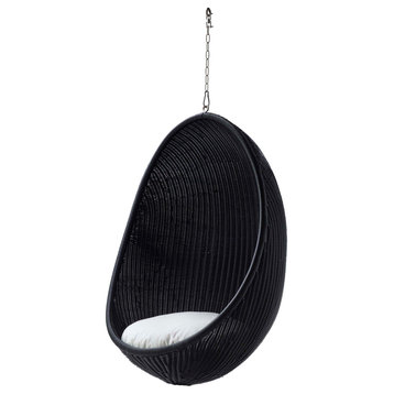 Nanna Ditzel Exterior Hanging Egg Chair, Black With Tempotest White Canvas