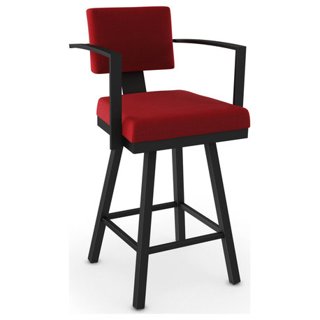 Amisco Akers Swivel Counter and Bar Stool, Red Polyester / Black Metal, Counter Height