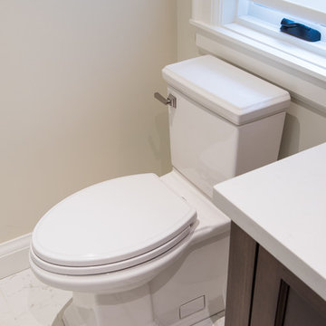 White Toilet, White Window Trim, Porcelain Floor Tile