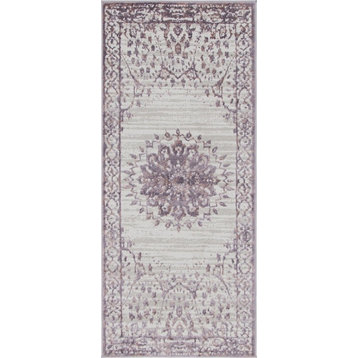 Country and Floral Glencoe 2'7"x6' Runner Lilac Area Rug