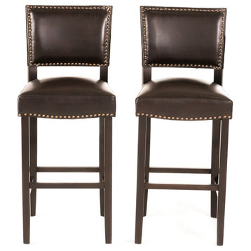 William Contemporary Bonded Leather Barstools, Set of 2