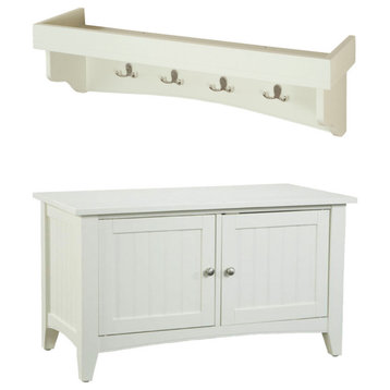 Shaker Cottage Tray Shelf Coat Hook, Cabinet Bench Set, Charcoal Gray, Ivory