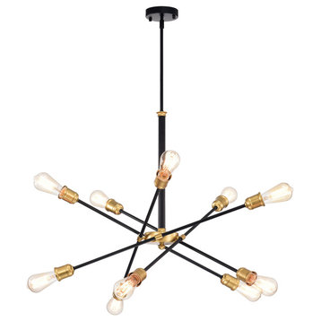 Sami Modern 10-light Sputnik Black and Gold Linear Chandelier