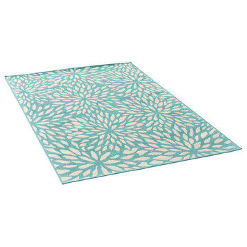 GDF Studio Xenia Outdoor Floral  Area Rug, Blue and Ivory, 5'x8'