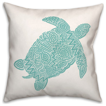 Patterned Sea Turtle Teal 18x18 Pillow